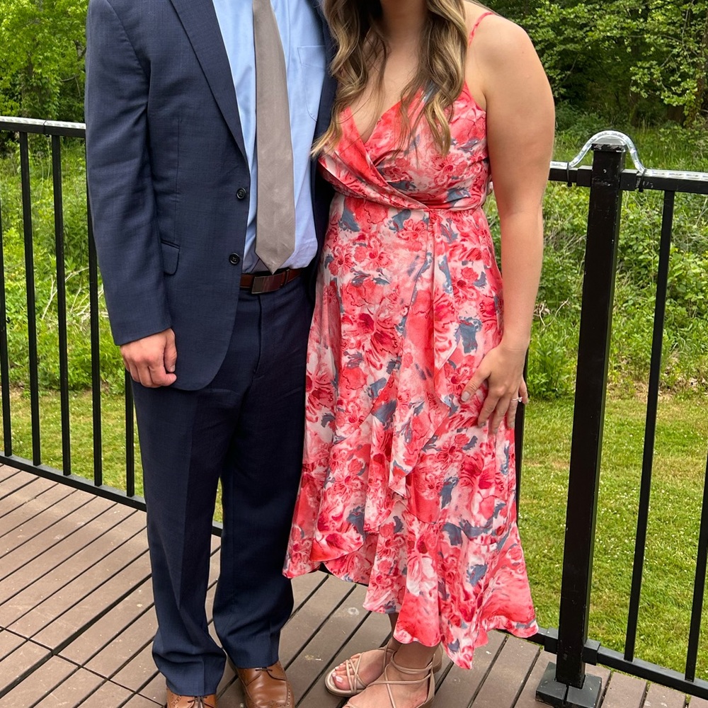 Nordstrom midi pink floral wedding guest dress